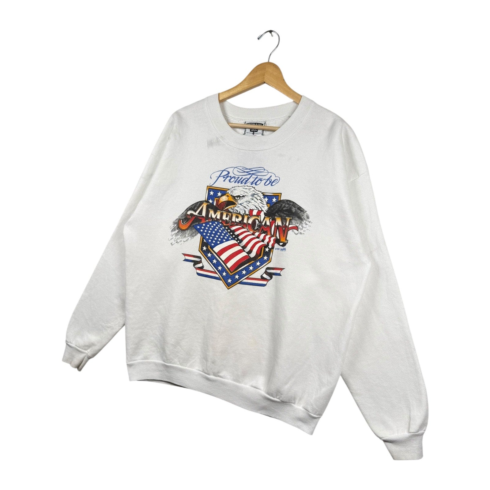 Vintage Lee Proud To Be American Eagle USA Flag Graphic Sweatshirt