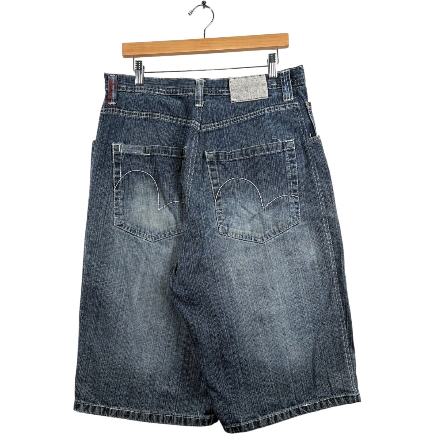Vintage Bermuda Faded Front Patches Denim Shorts 34