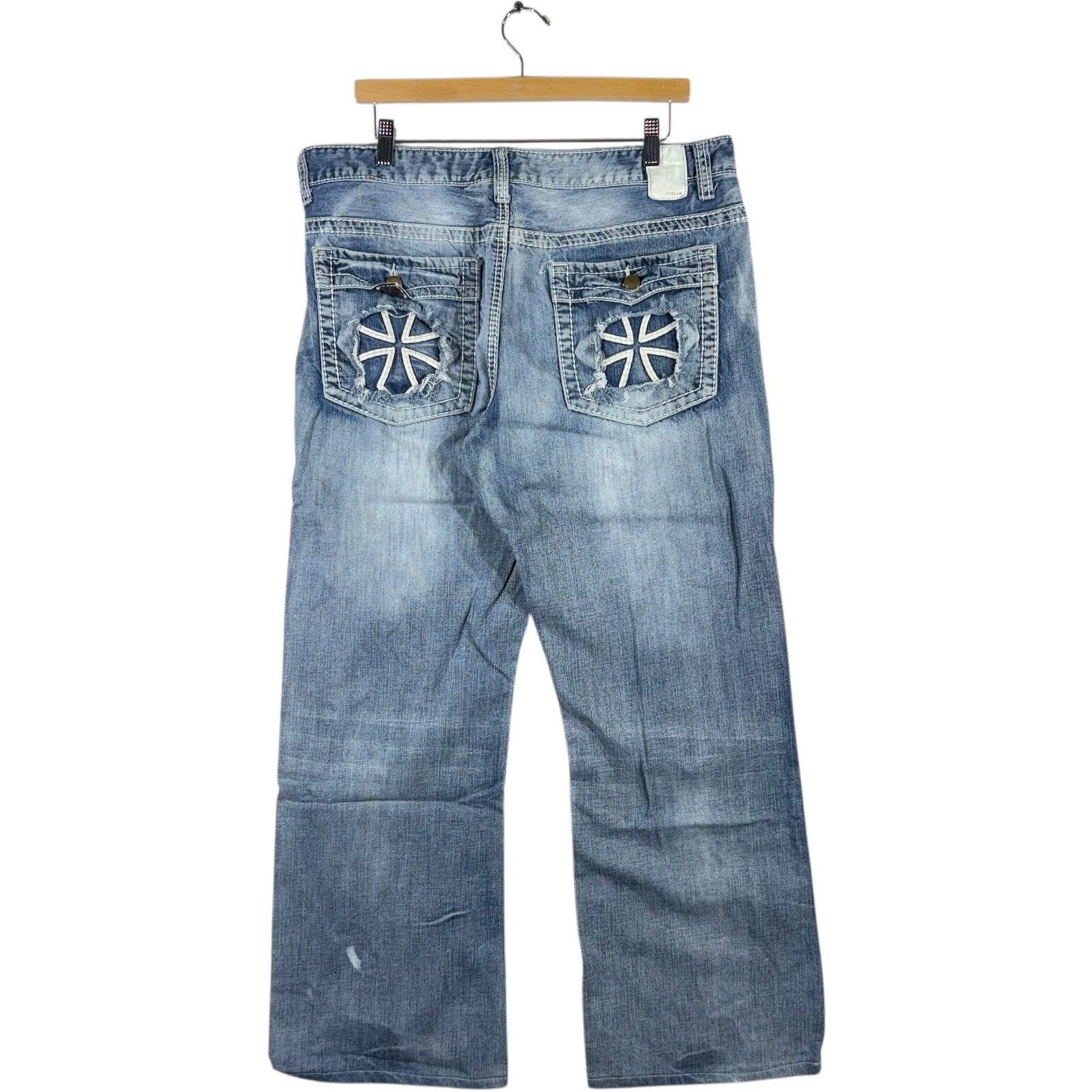Y2K Helix Emboridered Wide Leg Denim Jeans 36x32