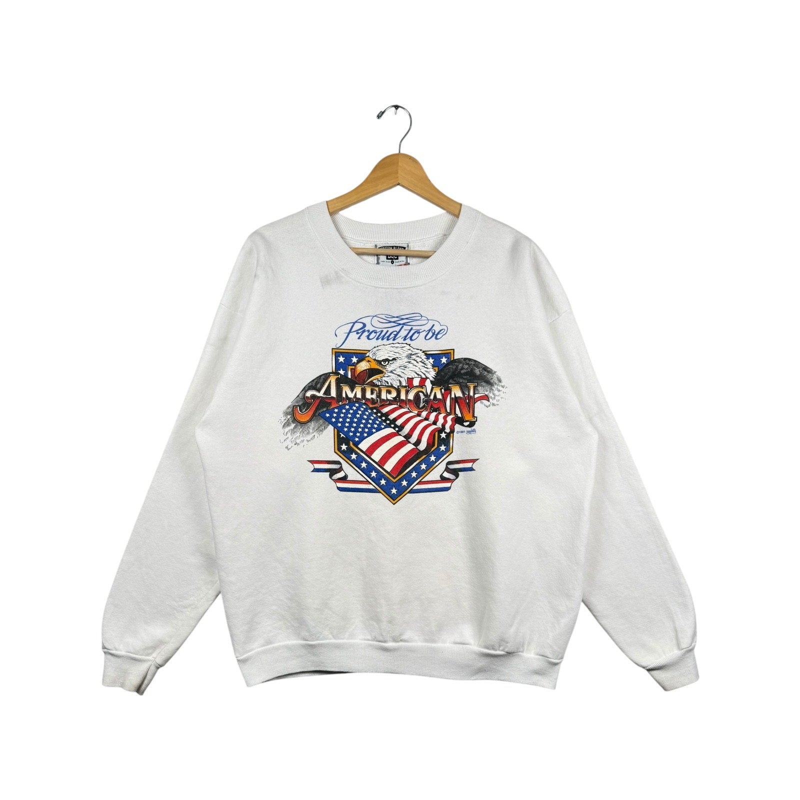 Vintage Lee Proud To Be American Eagle USA Flag Graphic Sweatshirt