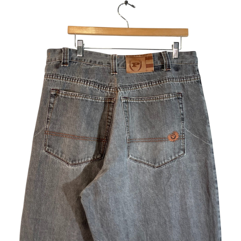 Vintage Phat Farm Embroidered Wide Leg Denim Jeans 36x33