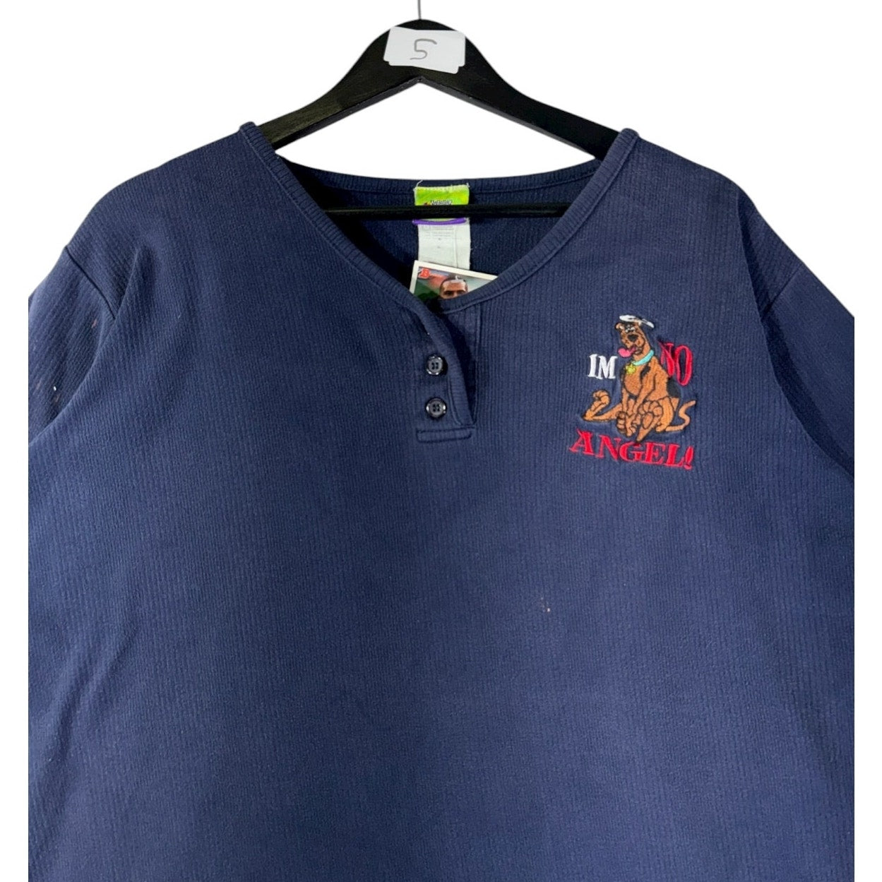 Vintage Scooby-Doo I’m No Angel Embroidered Henley T-Shirt