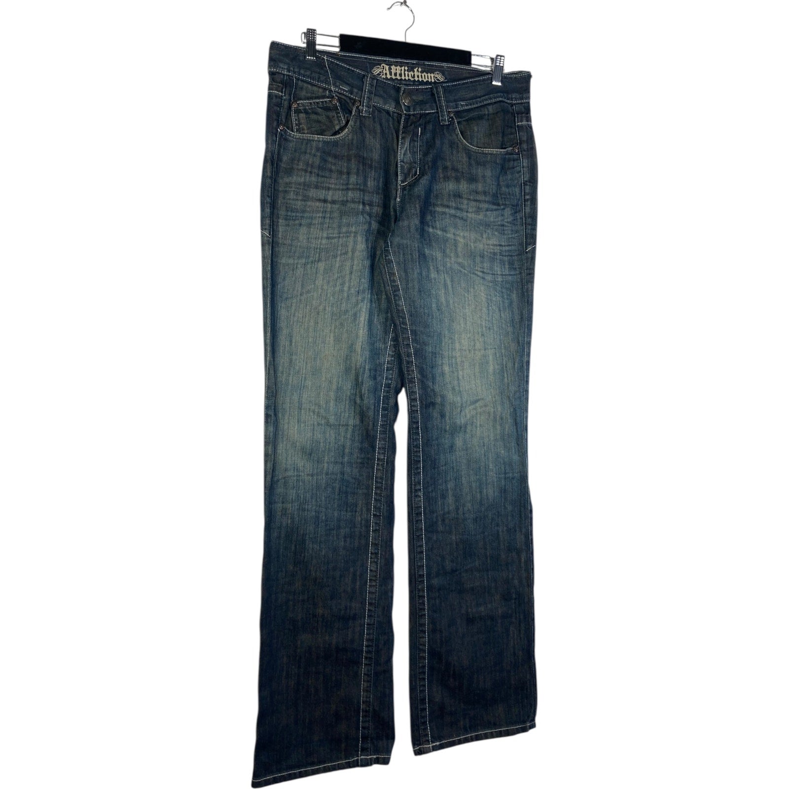 Vintage Affliction Embroidered Cross Pockets Denim Jeans 34
