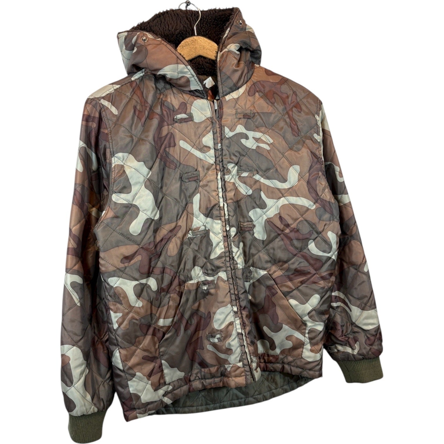 Vintage Camouflage Quilted Full Zip Jacket Hoodie