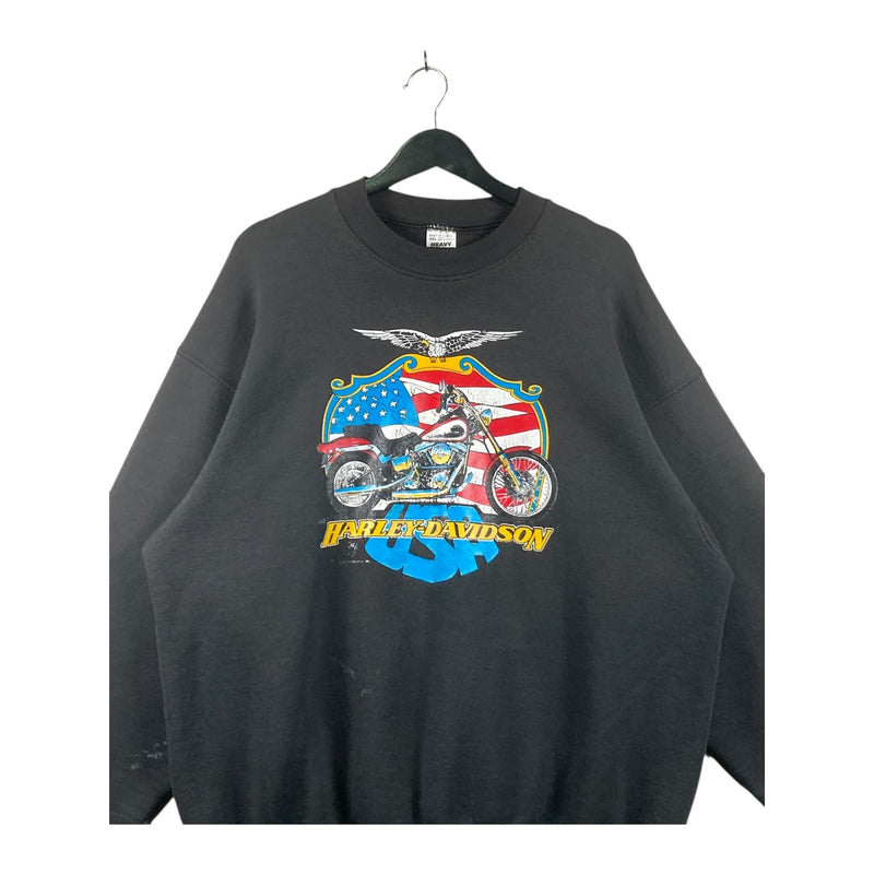 Vintage Harley Davidson Eagle American Flag Crewneck