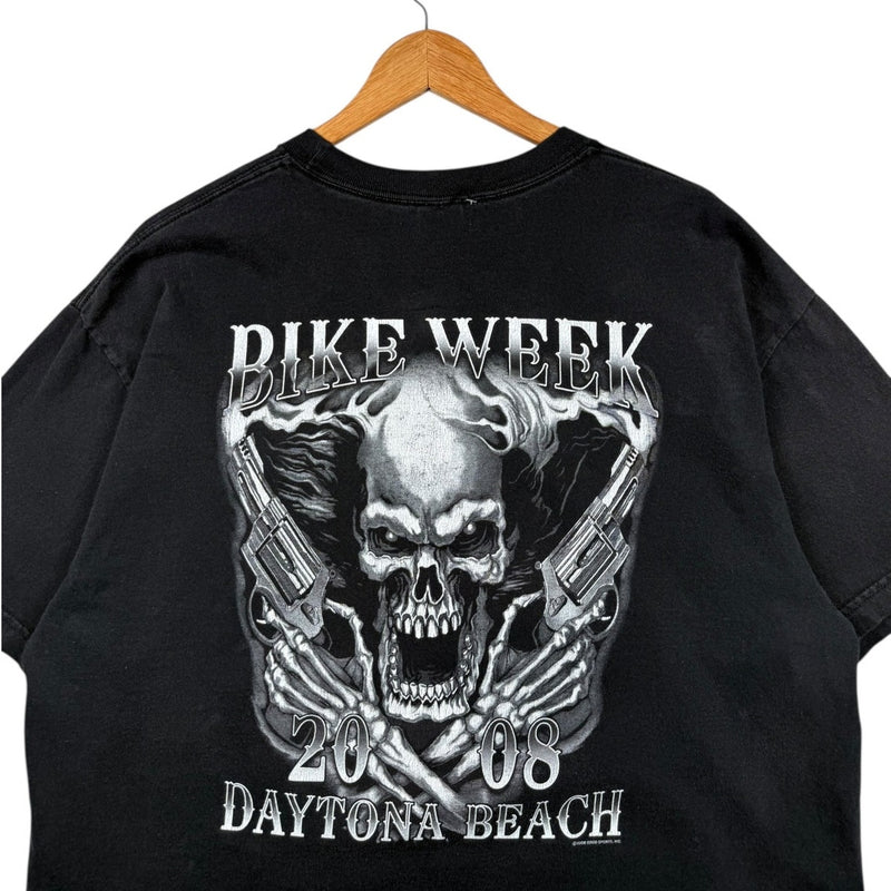 Vintage Skull Guns Biker Graphic T-Shirt