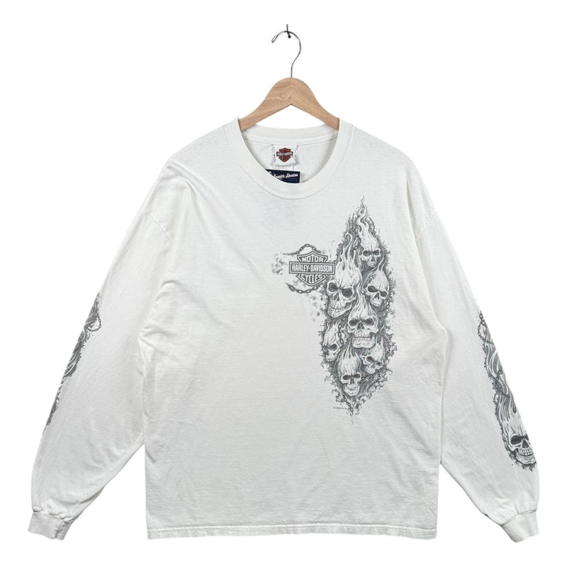 Vintage Harley Davidson Flaming Skulls Long Sleeve T-Shirt
