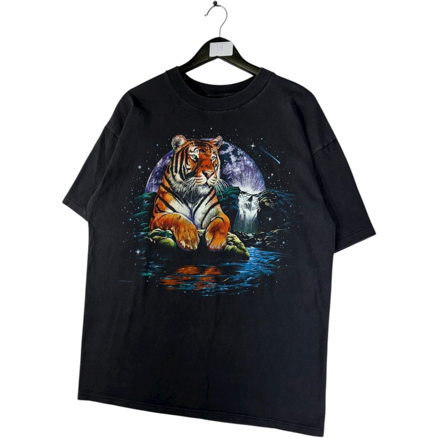 Vintage Tiger Moon Waterfall Graphic T-Shirt