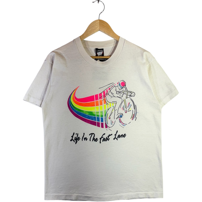 Vintage Life In The Fast Lane Rainbow Cyclist Graphic T-Shirt
