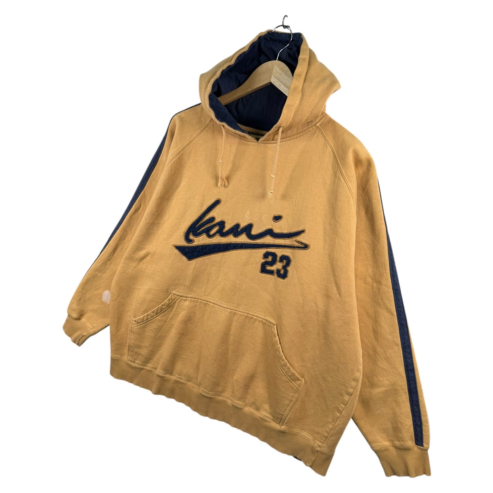 Vintage Kani 23 Embroidered Sleeve Stripes Pullover Hoodie