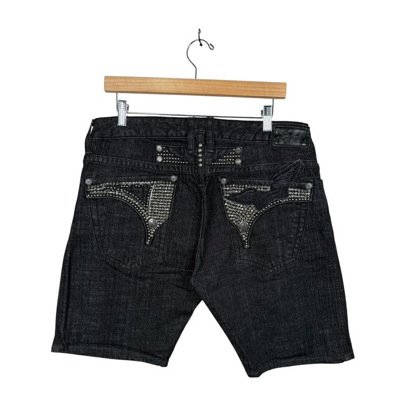 Vintage Studded Straight Leg Denim Jean Shorts 36