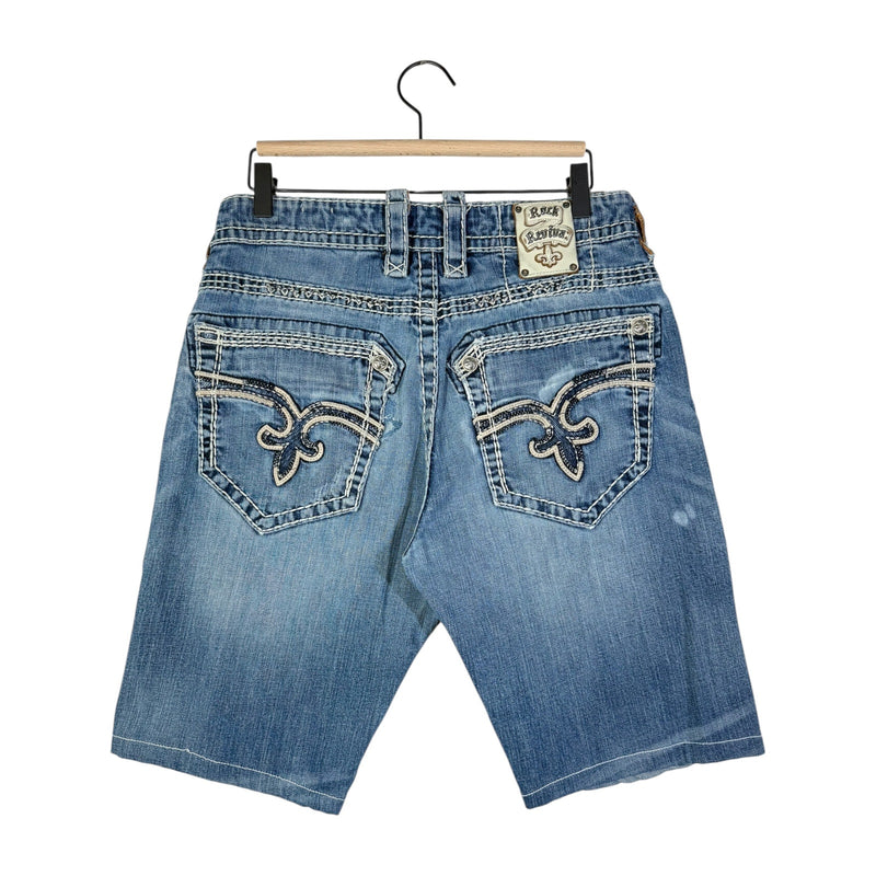 Vintage Rock Revival Tribal Straight Leg Bermuda Denim Jean Shorts