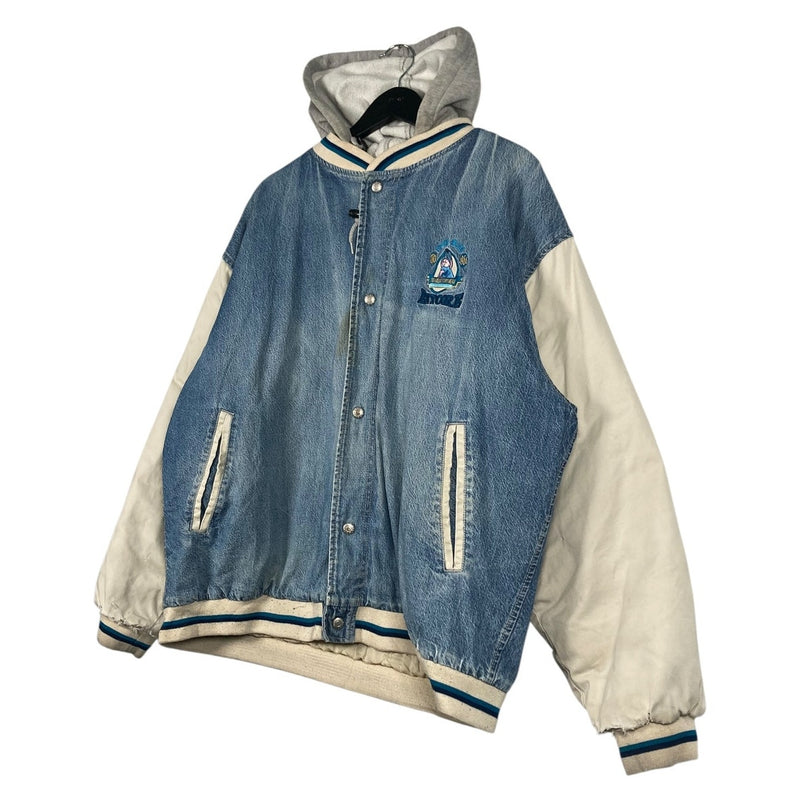 Vintage Disney Eeyore Embroidered Hooded Varsity Jacket