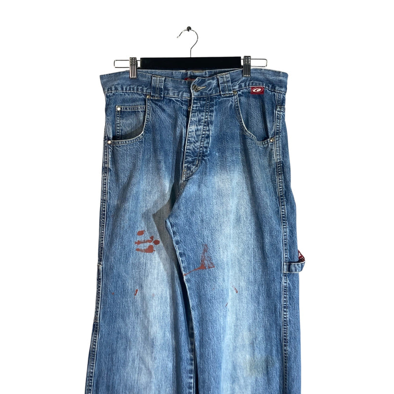 Y2K Werker's Embroidered Wide Leg Denim Jeans 40