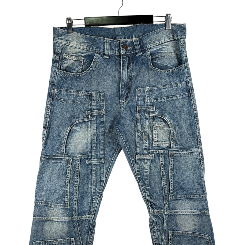 Vintage Patchwork Back Pockets Skull Logo Denim Pants 35