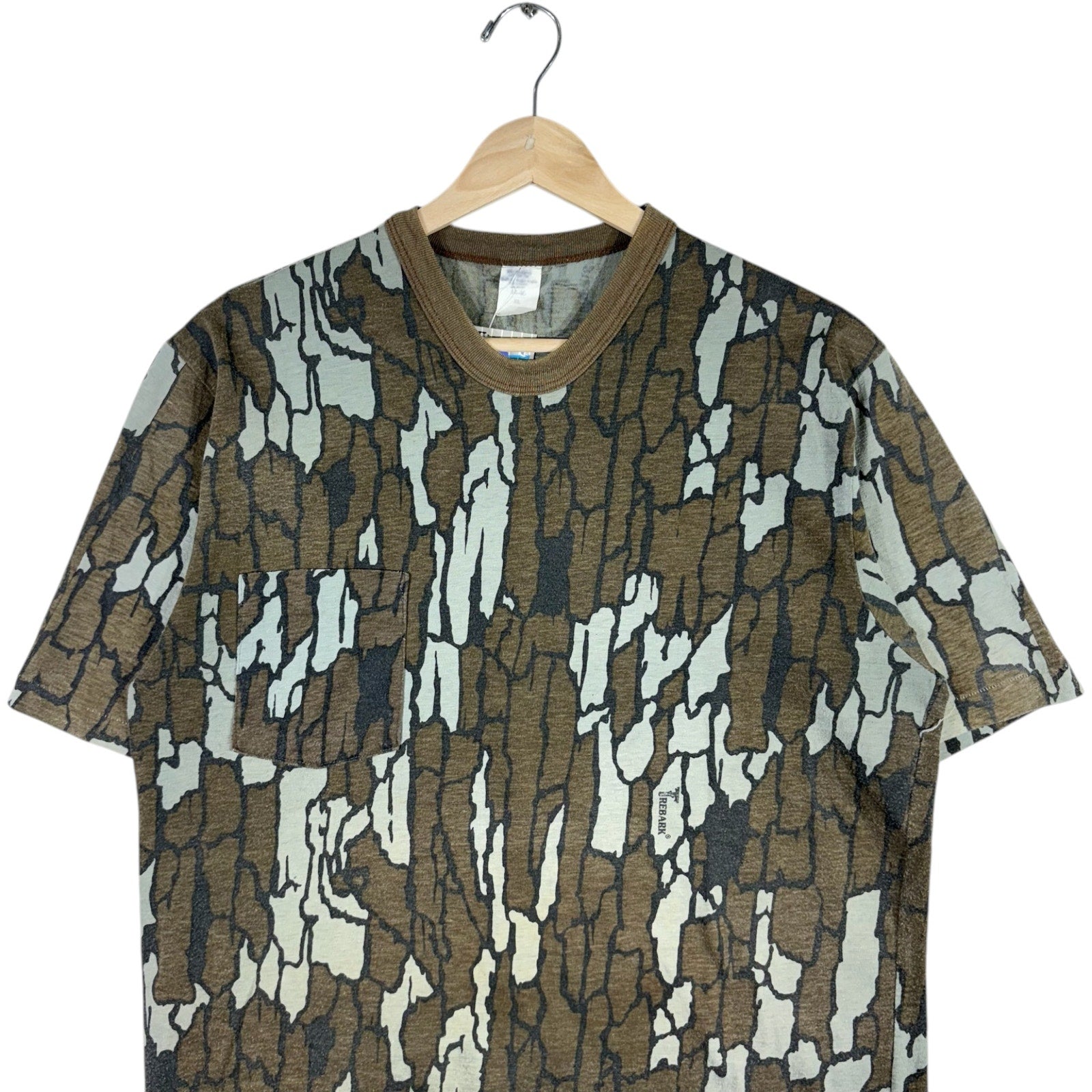 Vintage Trebark Tree Bark Camouflage Pocket Tee