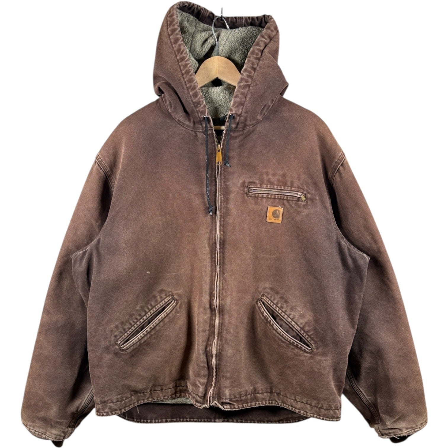 Vintage Carhartt Sandstone Sherpa Lined Hoodie Workwear Jacket