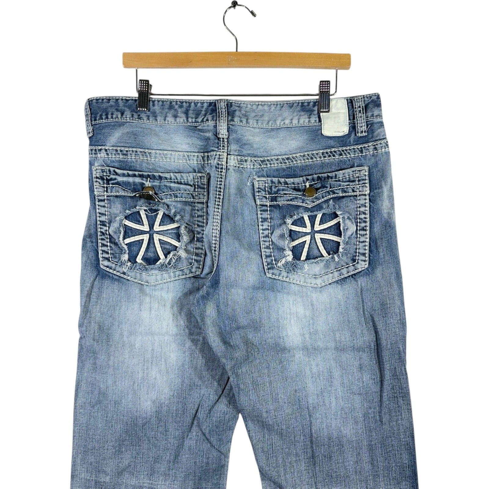 Y2K Helix Emboridered Wide Leg Denim Jeans 36x32