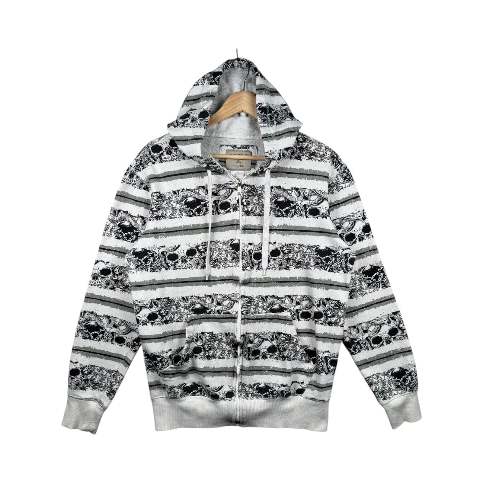 Vintage Skull Stripe Graphic Full Zip Hoodie