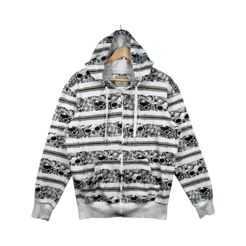Vintage Skull Stripe Graphic Full Zip Hoodie