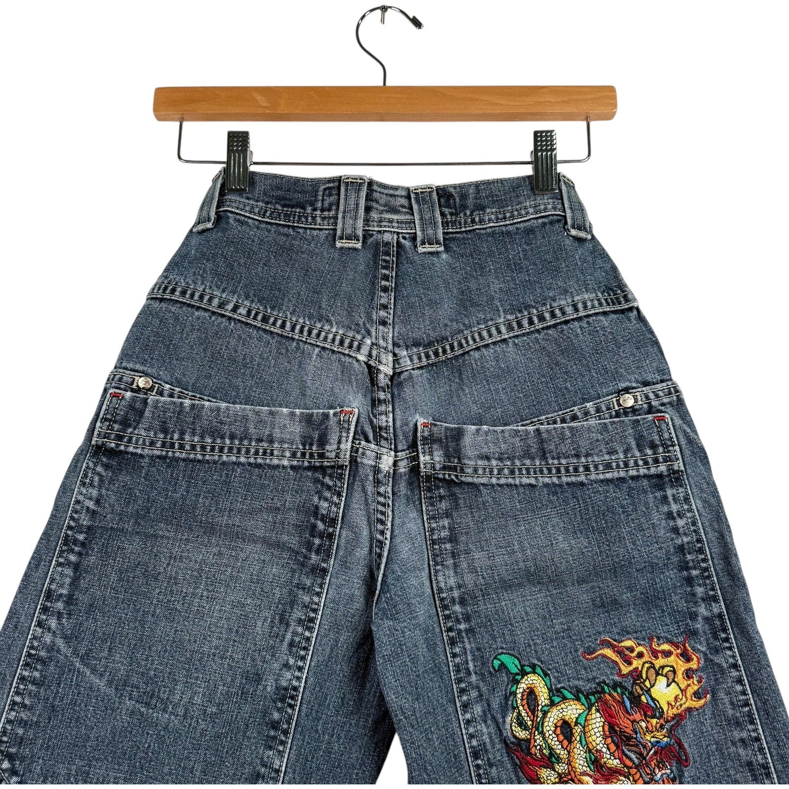 Y2K JNCO Dragon Embroidered Denim Shorts 24x8