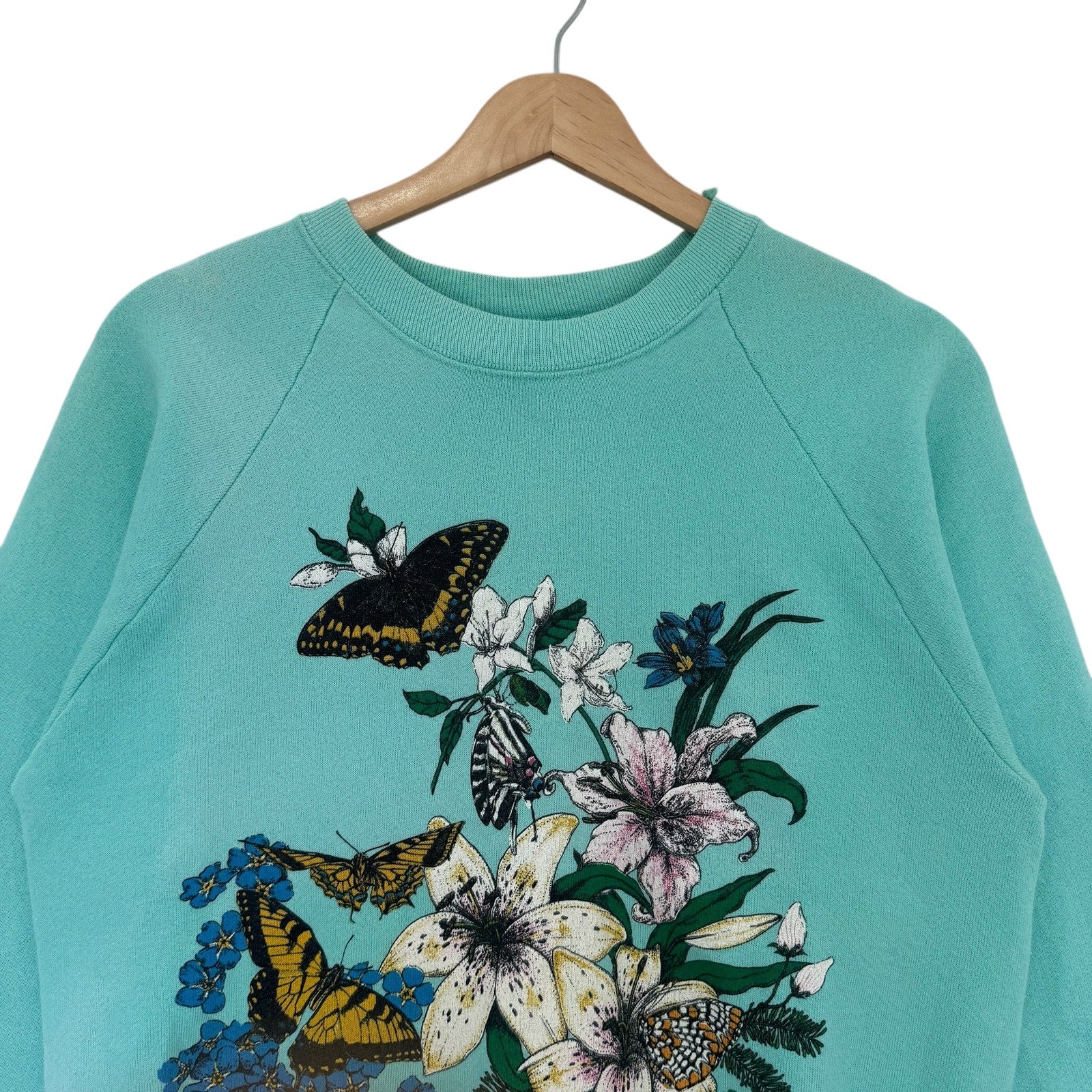 Vintage Lilies Flower Arrangement & Butterflies Nature Crewneck