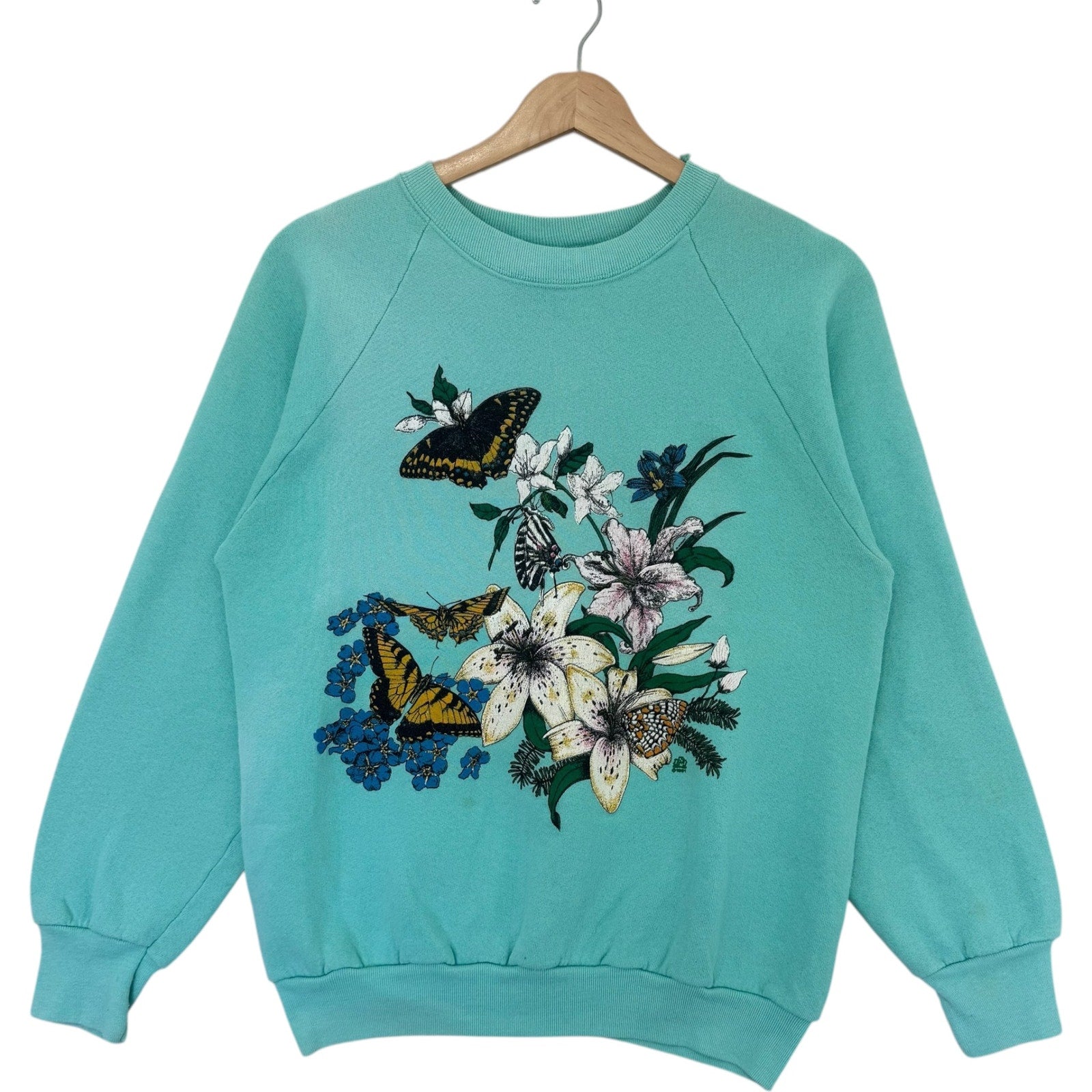 Vintage Lilies Flower Arrangement & Butterflies Nature Crewneck