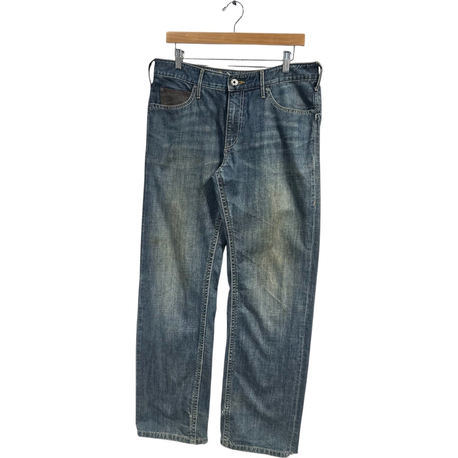 Vintage Cinch Buckle Faded Straight Leg Denim Jeans 32 x 31