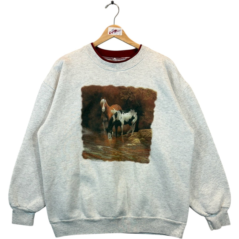 Vintage Horses Drinking Artwork Crewneck