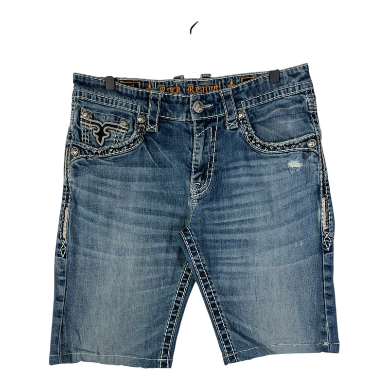 Vintage Rock Revival Tribal Straight Leg Bermuda Denim Jean Shorts