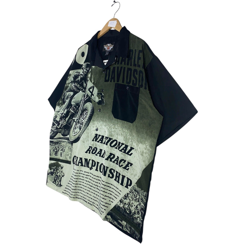 Vintage Harley Davidson Graphic Button Up Polo Shirt