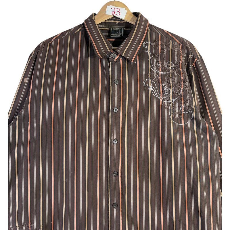 Vintage Irreverent Striped Button Up Long Sleeve Shirt