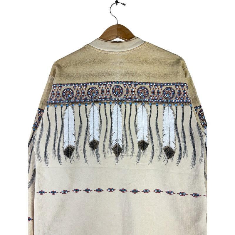 Vintage Native American Feather Pattern Button Up Jacket