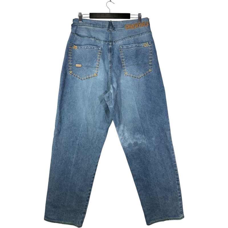 Vintage Straight Leg Contrast Stitch Denim Jeans 35