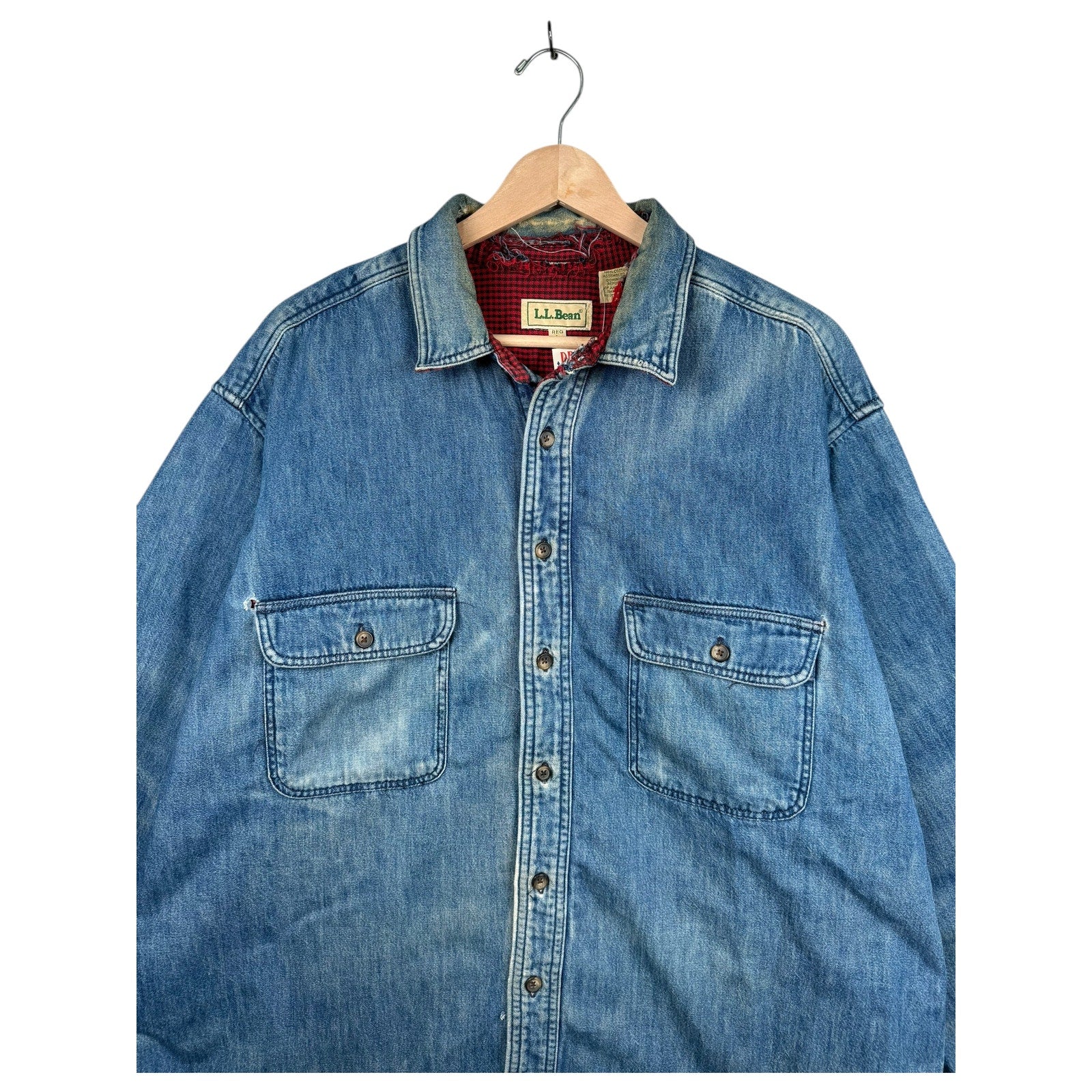 Vintage L.L. Bean Flannel Lined Denim Long Sleeve Button Up