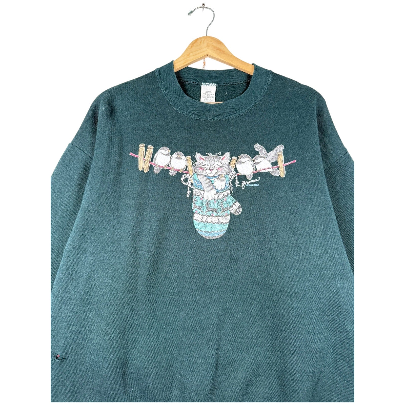 Vintage Happy Cat Birds Hanging Sweatshirt