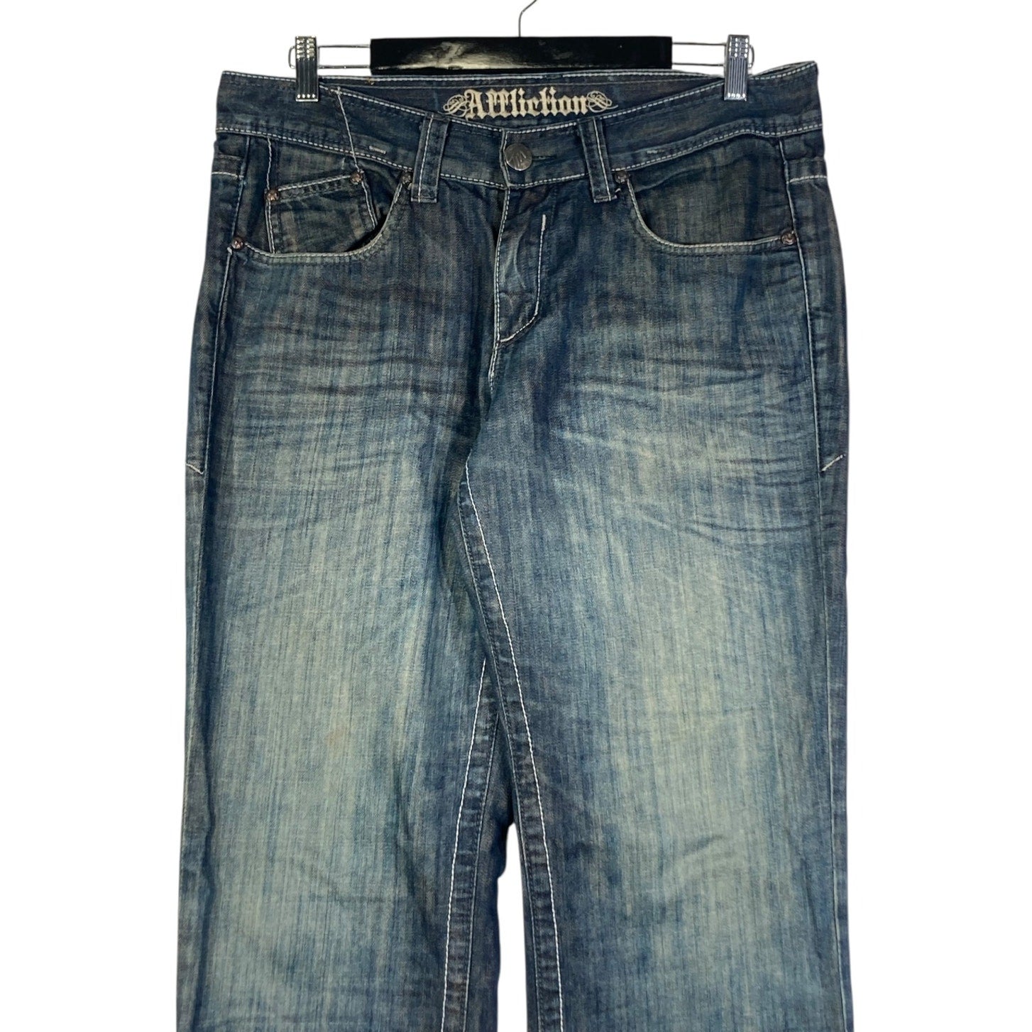 Vintage Affliction Embroidered Cross Pockets Denim Jeans 34