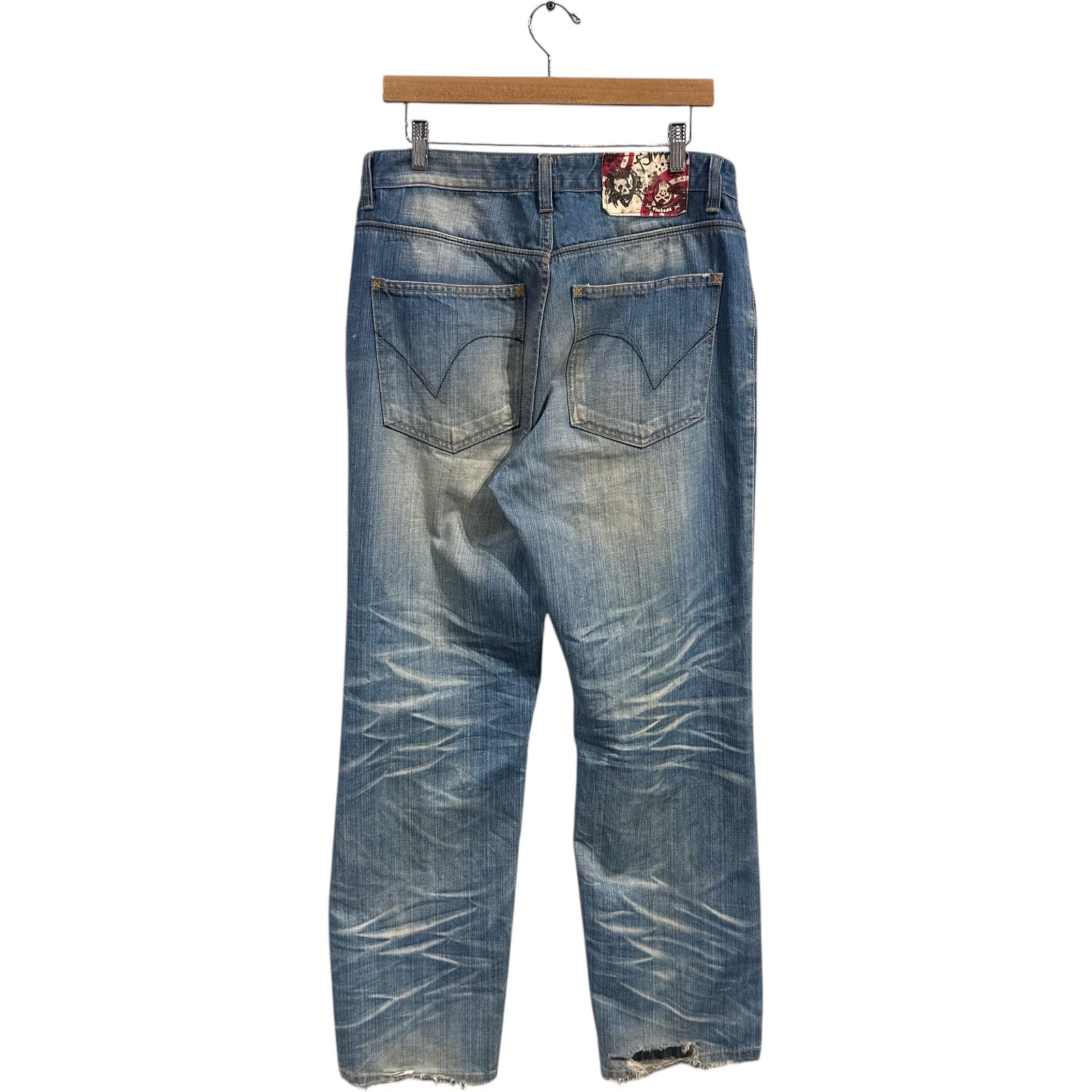 Vintage Faded Distressed Straight Leg Denim Jeans 34 x 31