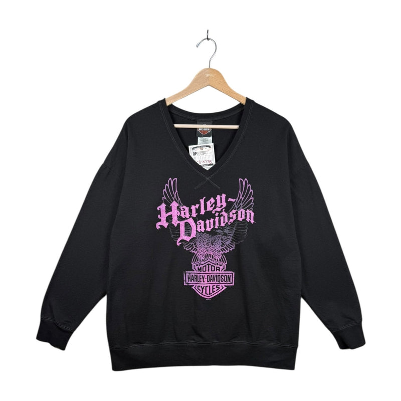 Vintage Harley Davidson Eagle Logo V-Neck Sweatshirt