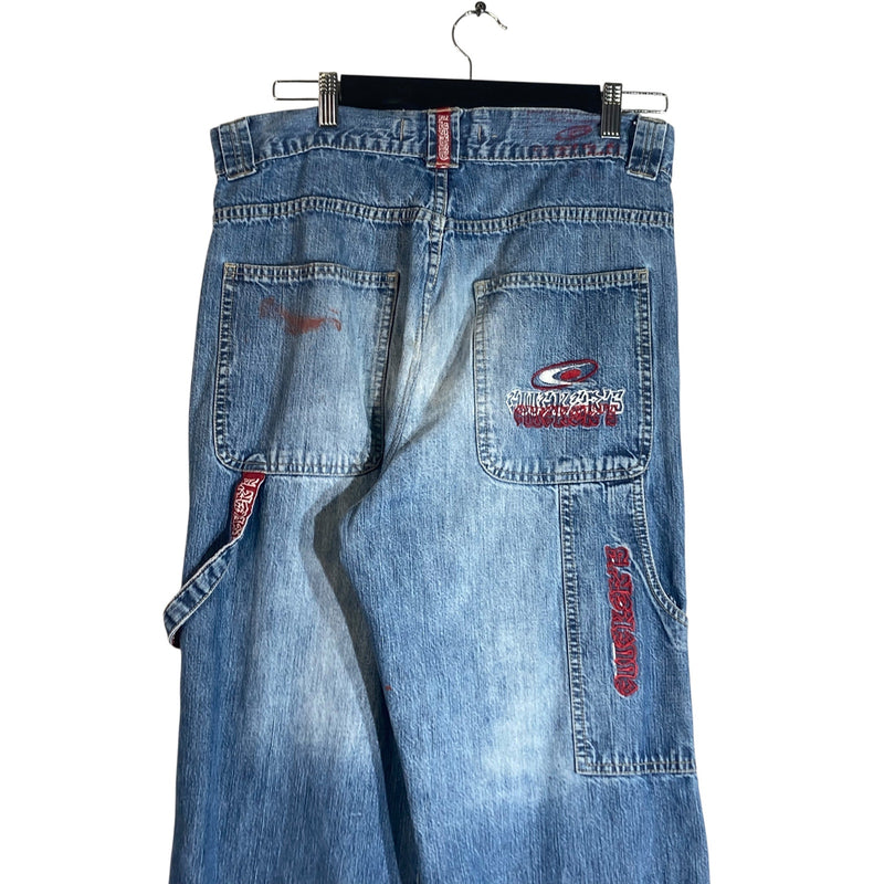 Y2K Werker's Embroidered Wide Leg Denim Jeans 40