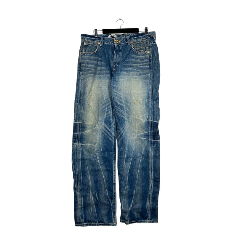 Vintage Big Train Embroidered Straight Leg Denim Jeans 37x32