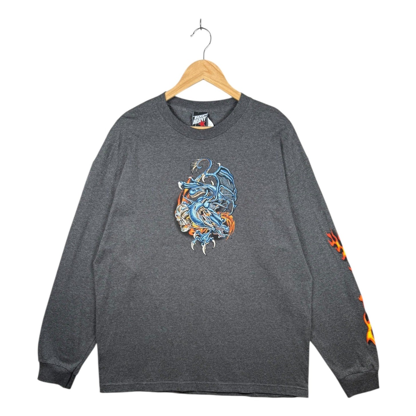 Vintage Dragon Skull Flames Graphic Long Sleeve