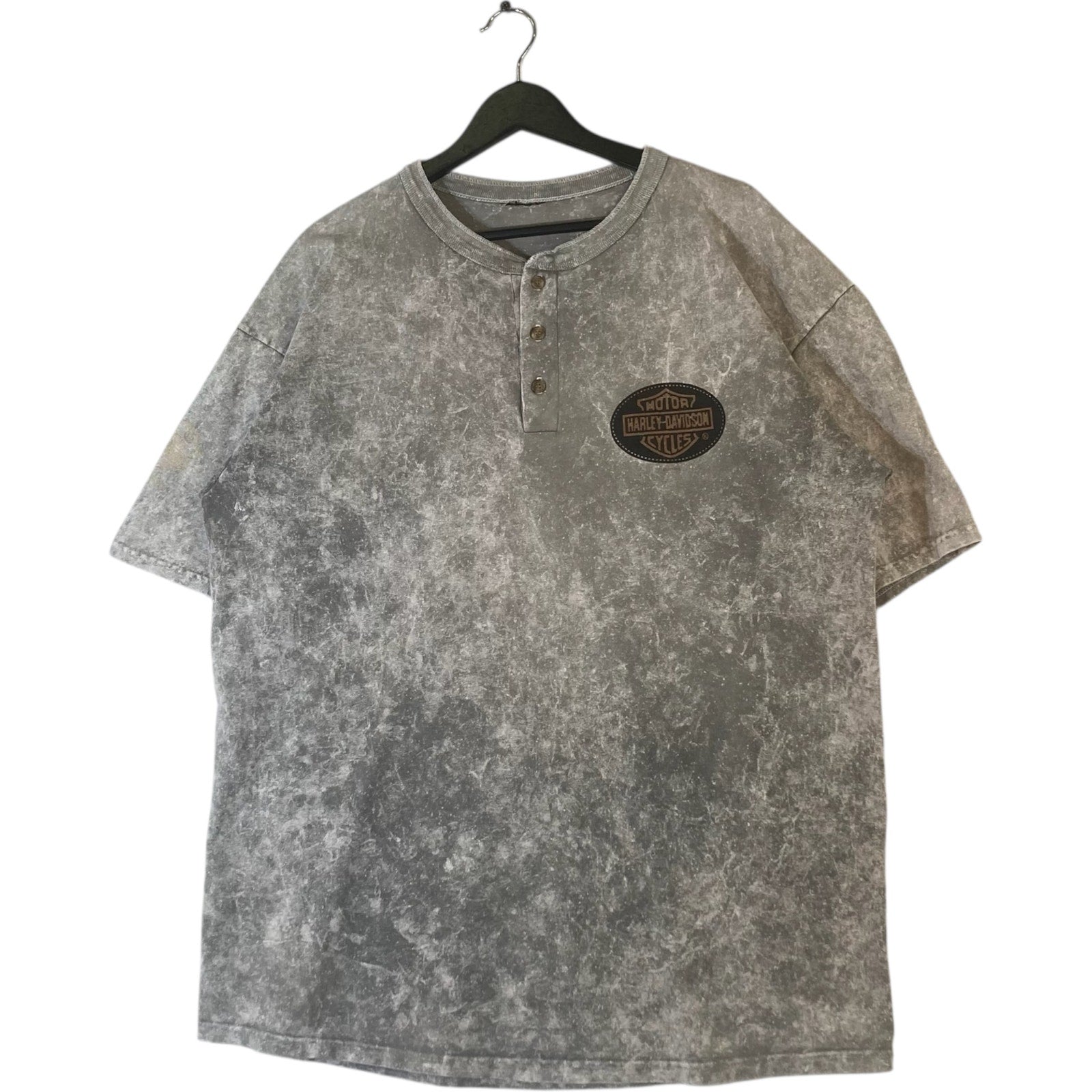 Vintage Harley Davidson Mini Logo Acid Wash Henley Tee