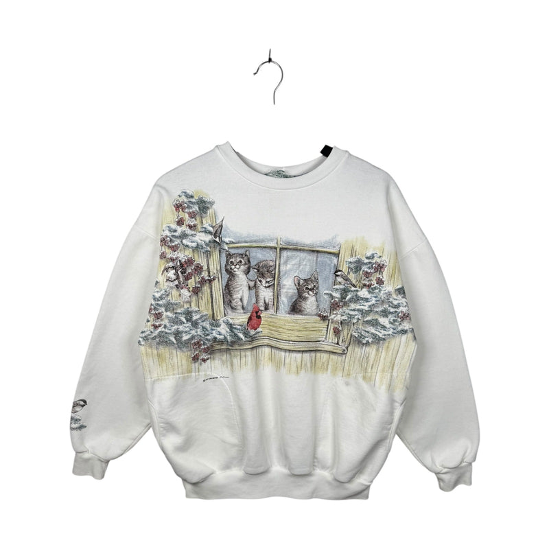 Vintage Winter Cats & Cardinals Window Crewneck