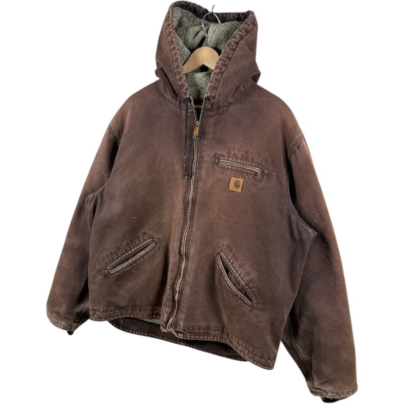 Vintage Carhartt Sandstone Sherpa Lined Hoodie Workwear Jacket