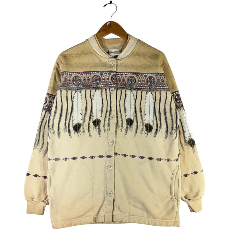 Vintage Native American Feather Pattern Button Up Jacket