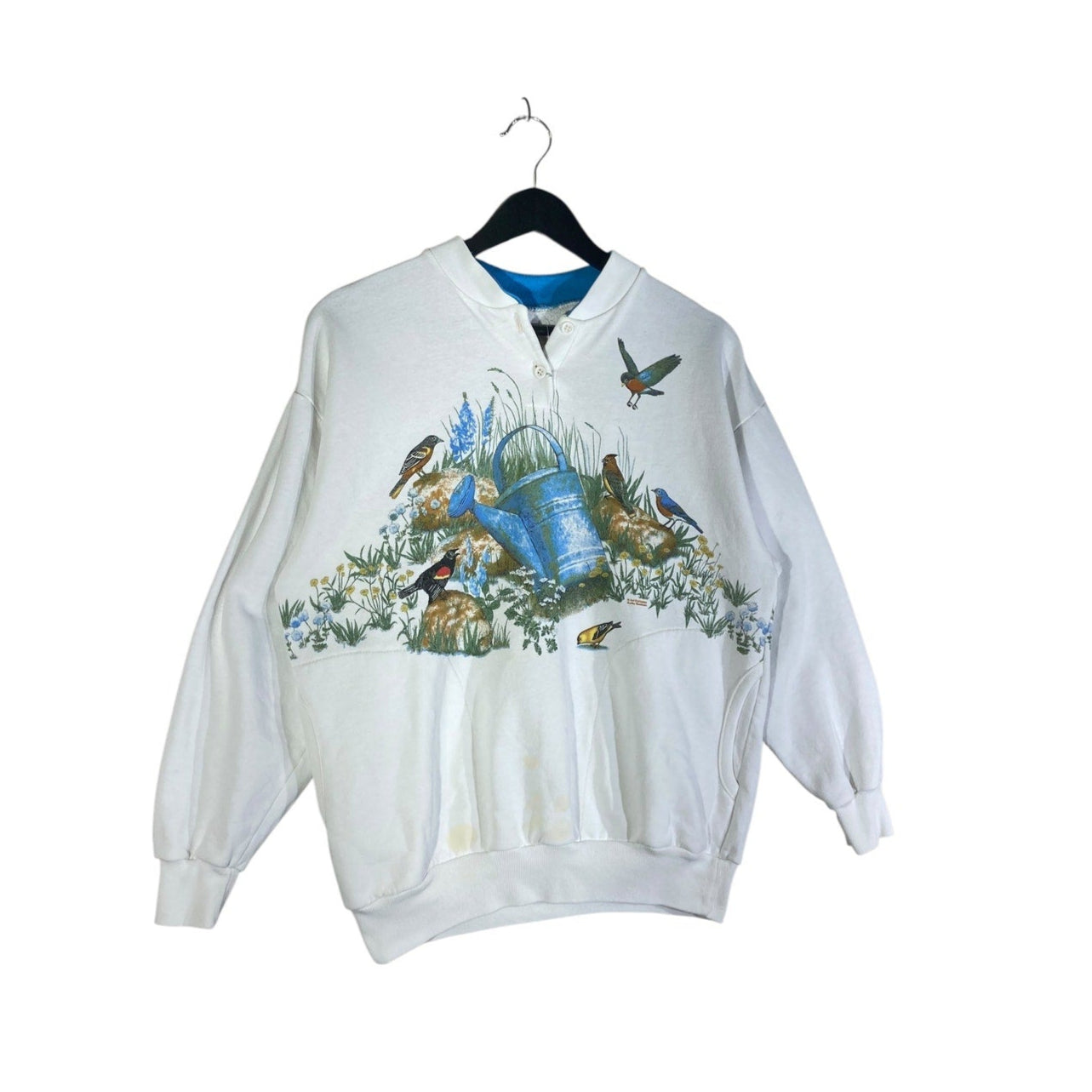 Vintage Birds In Nature Buttoned Collar Crewneck