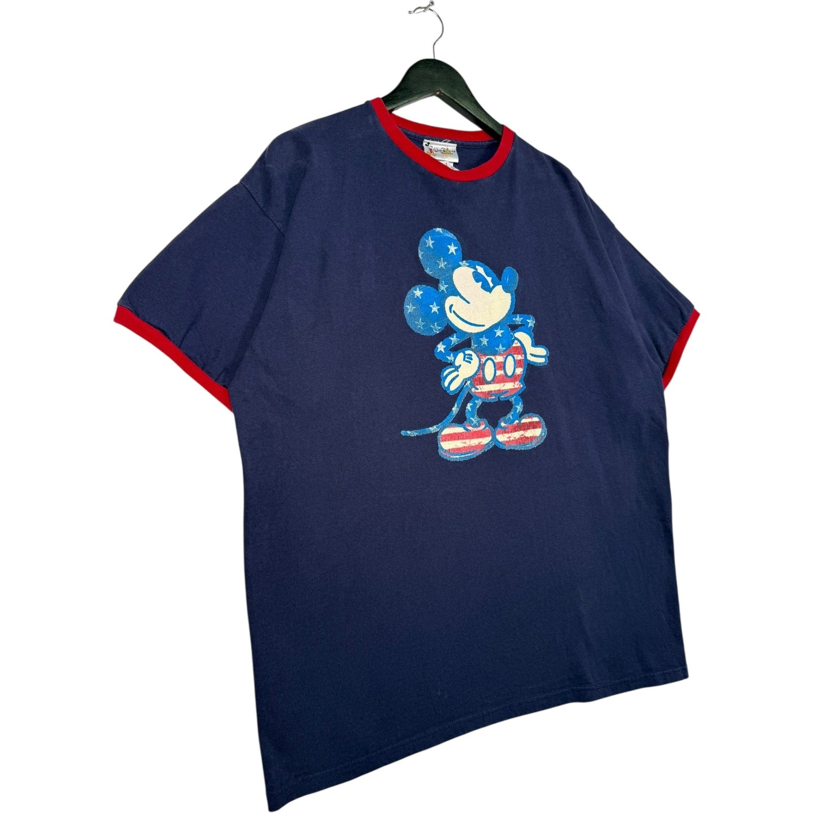 Vintage Disney American Flag Mickey Mouse Ringer T-Shirt