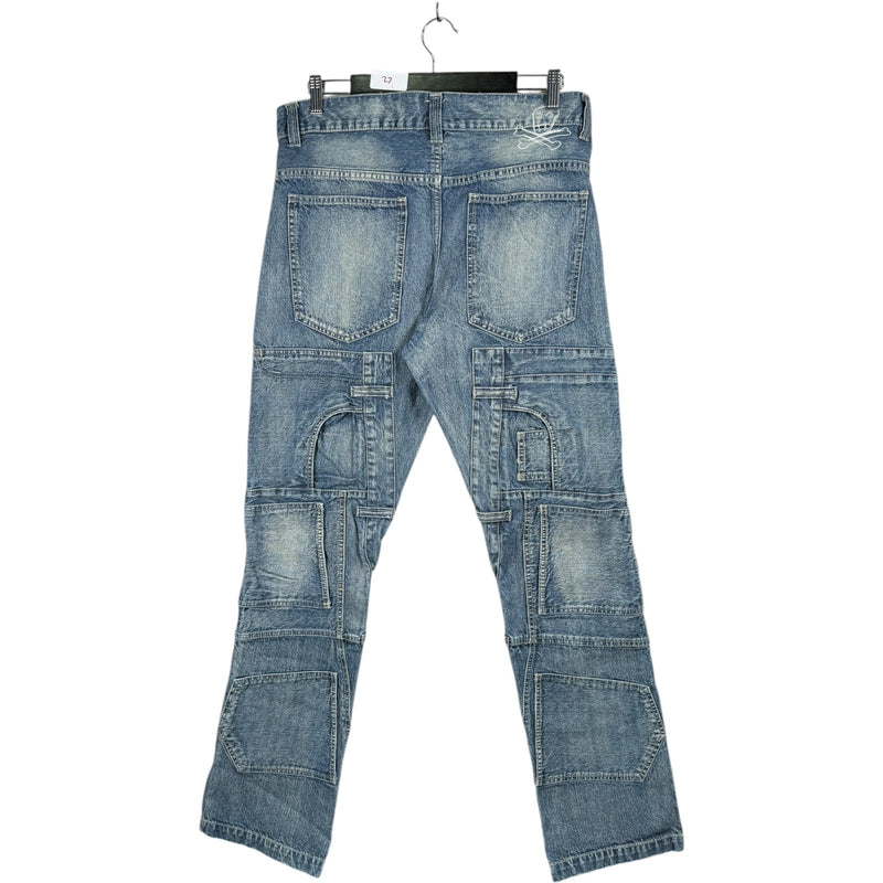 Vintage Patchwork Back Pockets Skull Logo Denim Pants 35
