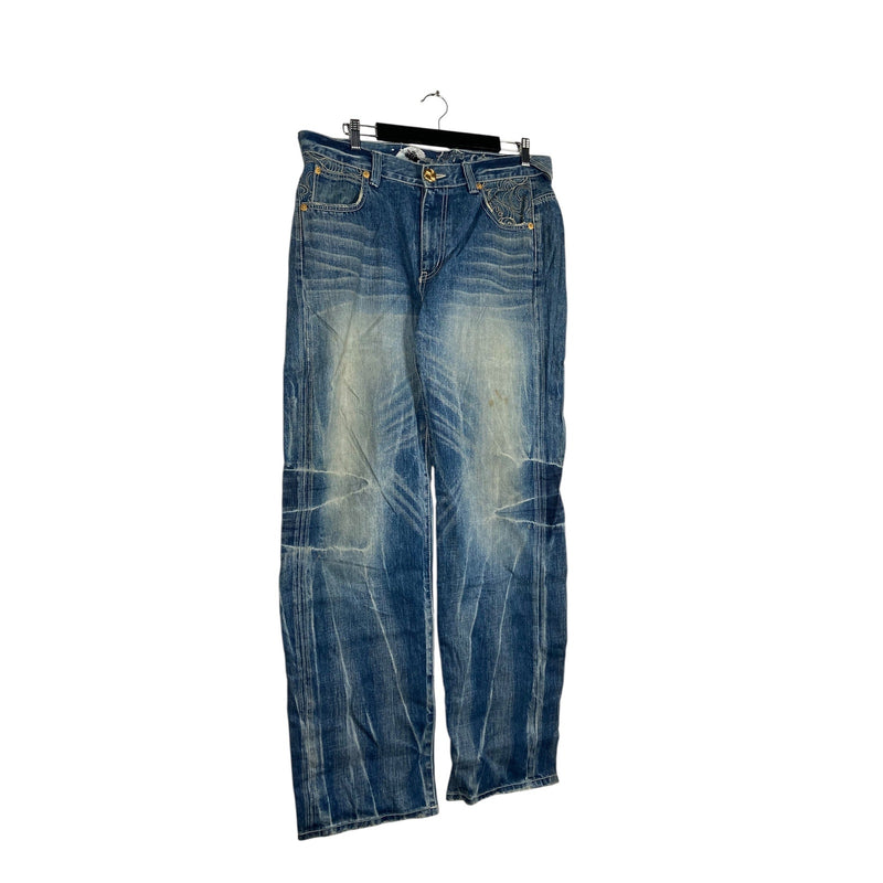 Vintage Big Train Embroidered Straight Leg Denim Jeans 37x32